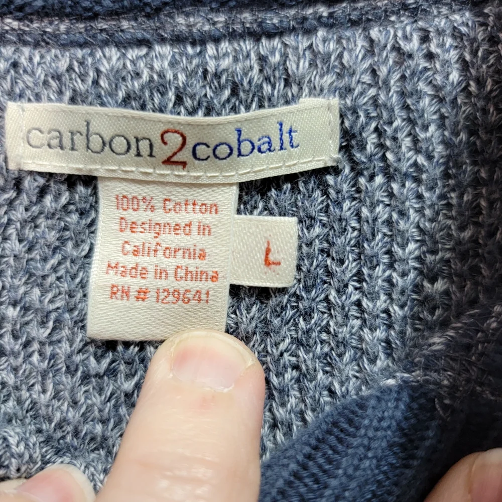 Carbon 2 Cobalt Men's Blue Cotton Henley Sweater Size Large Wood Button Thick.